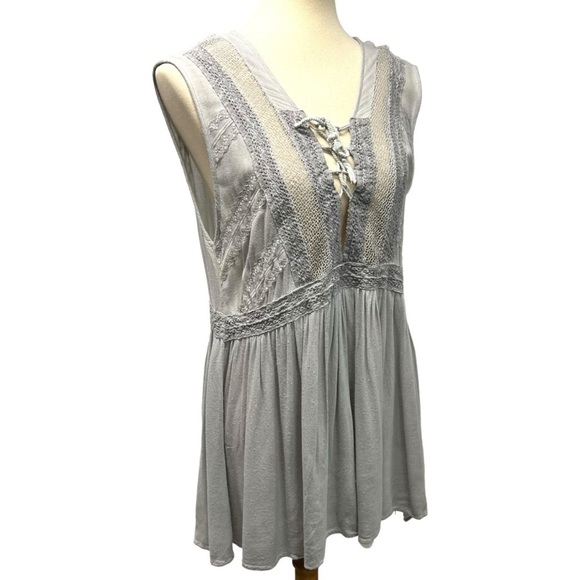 POL Silver Gray Boho Chic Sleeveless Sheer Lace Up Casual Tunic Top Women  Large - Picture 8 of 12